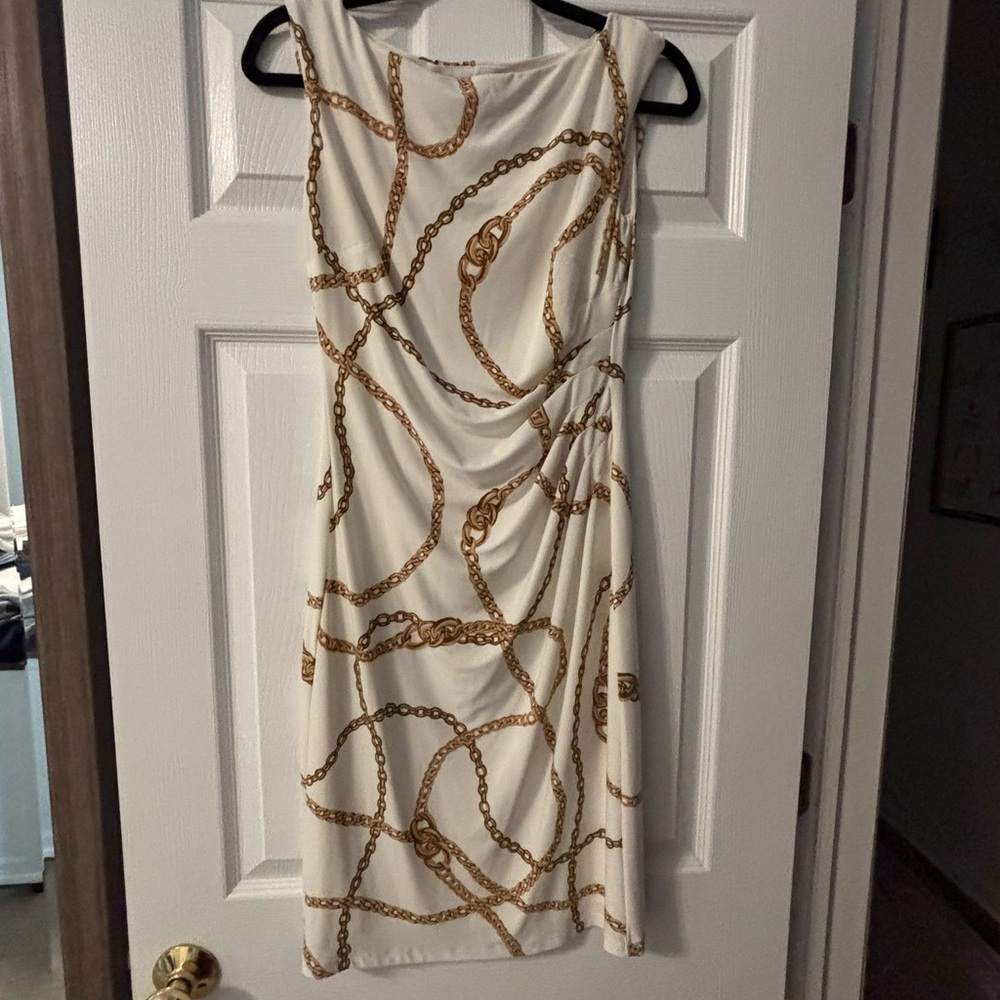 Taylor White and Gold Chain Print Midi Dress